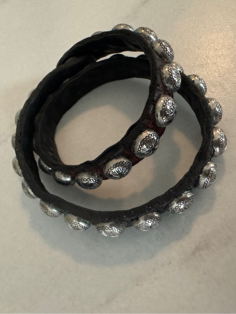 Brown Leather Wrap Bracelet with Silver Stud Accents - Women Jewelry
